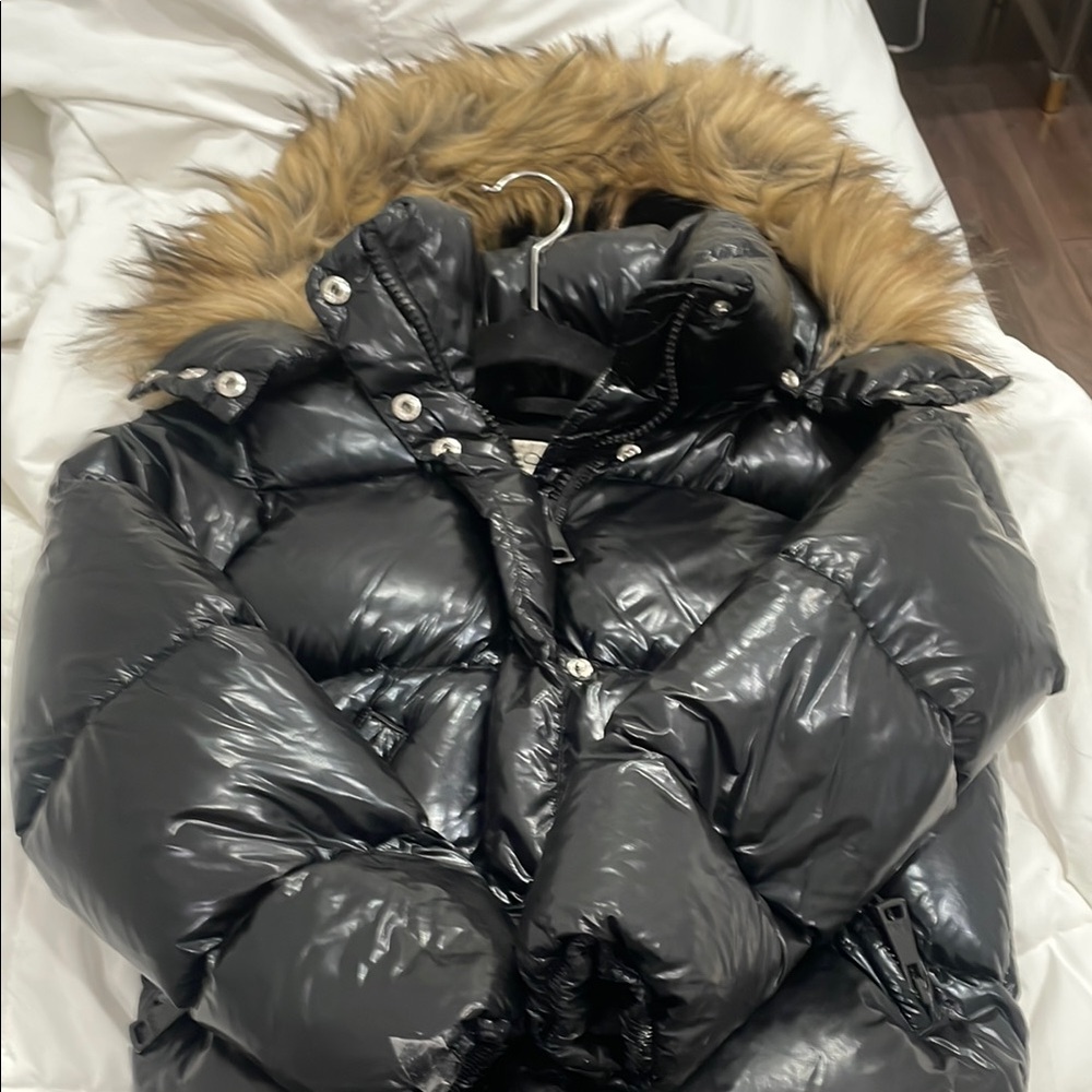 Women's Black Puffer Jacket with Faux Fur Hood